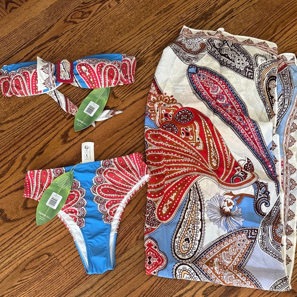 FARM Rio Red and Blue Paisley Bikini Set